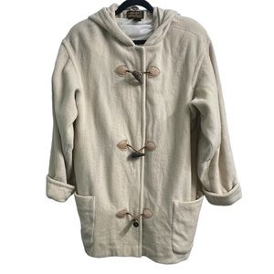 Vintage Eddie Bauer Cream Color Wool Duffle Coat, Women's Size Large made in USA